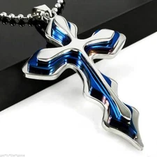 Cross Pendant Necklace Silver Stainless Steel Alloy Unisex's Chain Crucifix