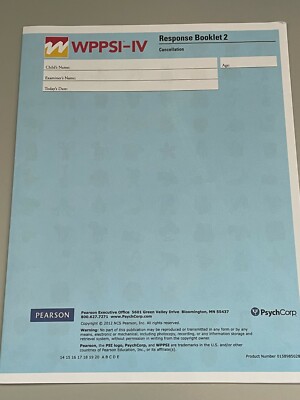 WPPSI-IV Wechsler Preschool & Primary Scale Cancellation Response Booklet