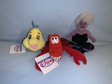 Disney Beanies Little Mermaid - Lot of 3 - New w Tags -Flounder-Sebastian-Ursula