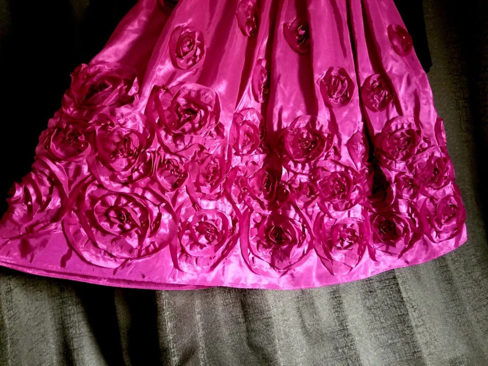 Vestido de inverno Jessica Ann menina tafetá roseta fúcsia, veludo preto, tamanho 5 - Imagem 4 de 4