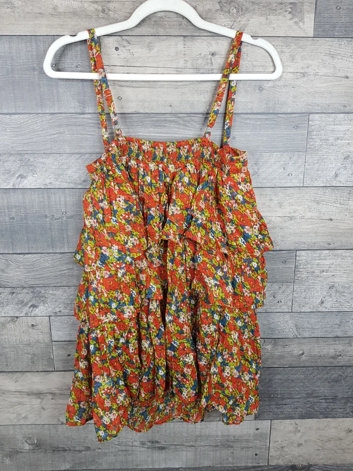 Free People FP One Talia Tunic Top XS Orange Ditsy Floral Strappy Ruffle BN - Image 2 of 4