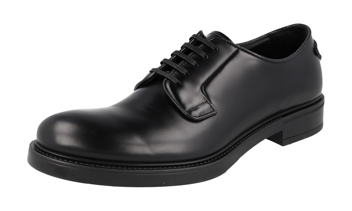 PRADA Leather Derby Dress Shoes Logo Triangle Black - NEW | eBay