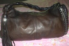 Michele Brown Supple Leather Hobo Hippie Soho W Fringe Shoulder Bag Tote Bag