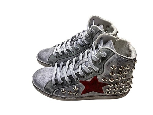 scarpe sneakers alte uomo donna pelle sfumato stella rossa borchie cono  argento | eBay