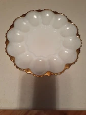 Vintage Milk Glass With Gold Trim Deviled Egg Tray/ Dish 