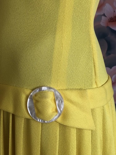 Vtg 60s Retro GoGo Ciello Yellow Stretch Knit Scooter Dress Small - Picture 5 of 8