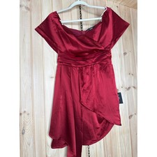 NWT Lulus Always Celebrating Burgundy Satin Off-the-Shoulder Mini Dress Party M