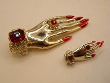 2 Vintage Jeweled Hand Brooch Attributed To C...