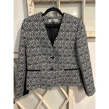 Tahari size 12 black and white geometric print blazer jacket
