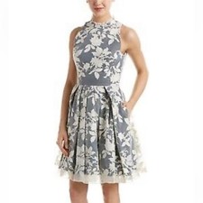 Erin by Erin Fetherston Floral Embroidered Mock Neck Pleated Dress Size 6