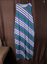 Lands' End Women's M LONG Purple Diagonal Stripe Cotton Sleeveless Maxi Dress Po
