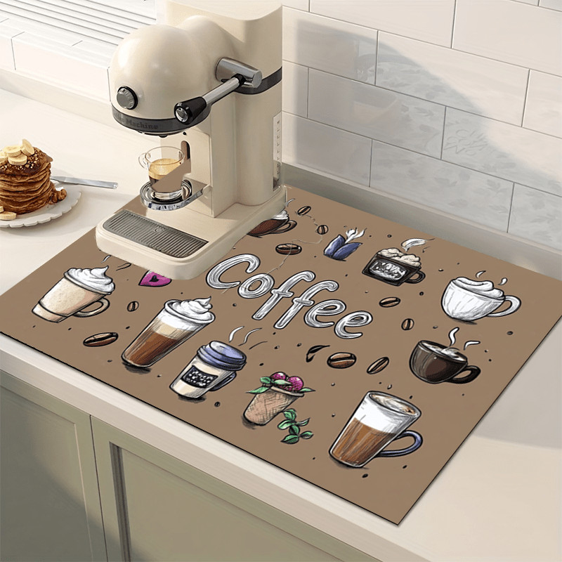 2D Coffee-Themed Mat for Coffee Makers,Multi-Use Home Decor,Coffee Accessories