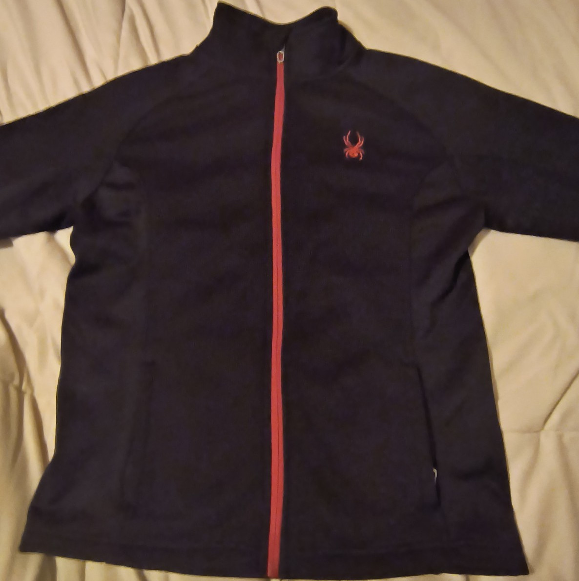 Spyder Men's Full Zip Fleece Jacket Black Red Logo Zipper S 38in Mid-Length