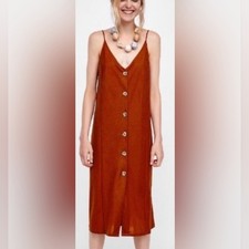 57. Zara Burnt Orange Strappy Button-Front Midi Shift Dress | Size Small