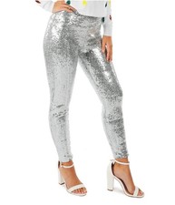 TIPSY ELVES SILVER SEQUIN HIGH WAIST LEGGINGS - Women's Size Small -LINED - NEW