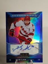 JACCOB SLAVIN 2024-25 OPC PLATINUM BLUE RAINBOW AUTOGRAPH HURRICANES