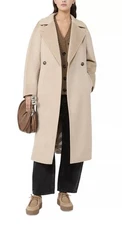 MAX MARA Authentic Virgin Wool Beige Belted Coat $1,295 MSRP, NWT, Sz US 4