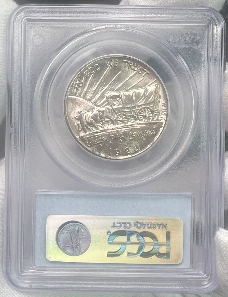 1928 Oregon Trail Memorial Silver Commemorative 50c Half Dollar PCGS MS66 - Image 3 of 4