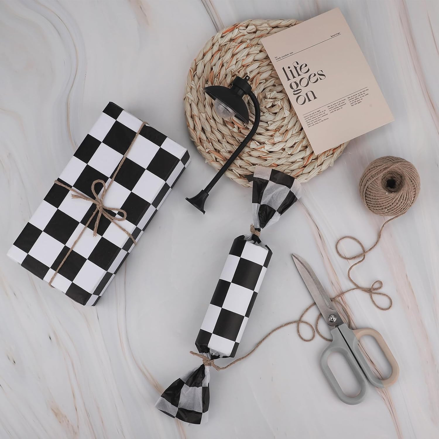 120 Sheets Black & White Checkered Race Car Party Gift Wrapping Paper, 20X14 Inc