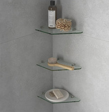 Bella 3-Pack Tempered Glass Corner Shower Shelves with Satin Nickel Finish