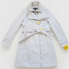 Halston Womens Trench Coat, Removable Belt Water-Resistant small gray lined