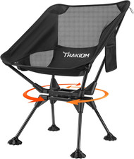 360  Swivel Folding Camping Chair - Portable, Compact, Supports 300 lbs, Black