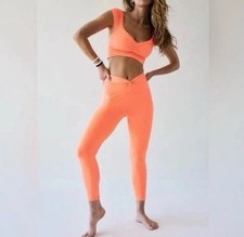  NWT Free People FP Movement Breathe Deeper Leggings Neon Orange Sz S, 88