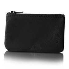 Genuine Leather Small Zipper Pouch Coin Purse for Women Change Holder for Black
