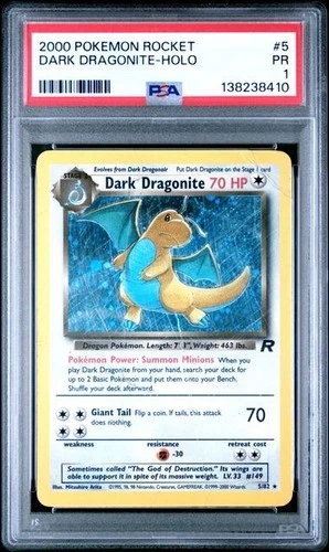 2000 POKEMON ROCKET #5 DARK DRAGONITE-HOLO PSA 1