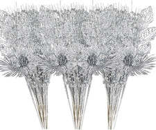 24 Pack Silver Christmas Tree Ornaments - Glitter Berry Floral Picks