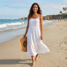 J. Crew 100% Cotton White Spaghetti Strap Tiered Peasant Dress - Size S