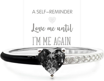 Love Me Until I'M Me Again Black Heart-Cut Half Enamel Ring, Black Heart Self-Lo