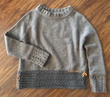 LABEL + thread Sweater Womens Medium Gray Wool Cashmere Pullover Knit Bee Flower