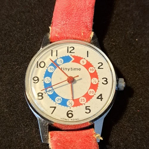 Runs Vintage Timex Time Teaching Teacher Mechanical Wind Up Watch Red Blue Dial