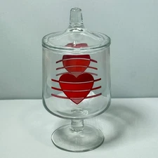 Vintage Carlton Glass Candy Jar  Heart Footed Apothecary Lid Valentine