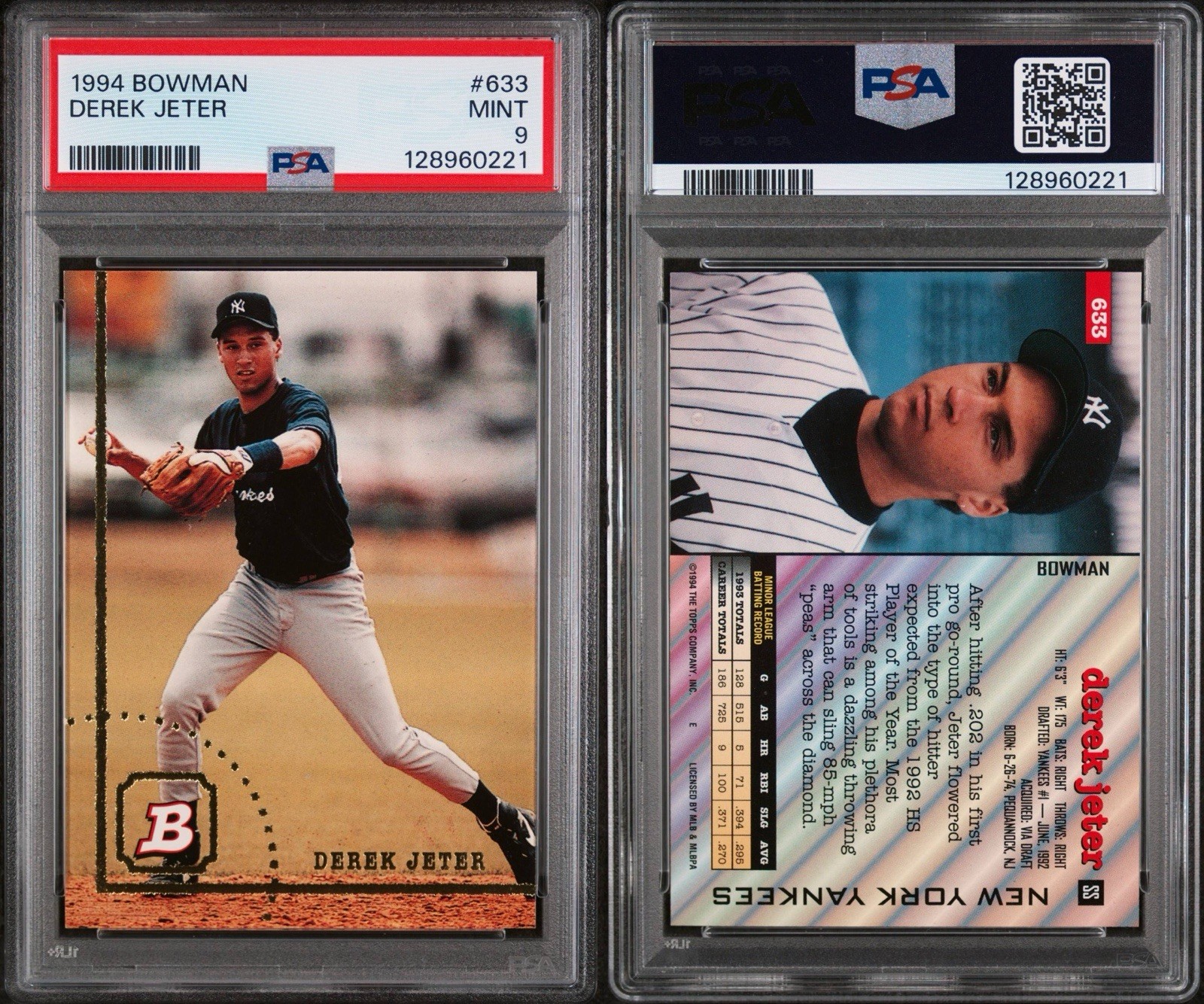 1994 Bowman Derek Jeter #633 Graded PSA 9 Mint view 3