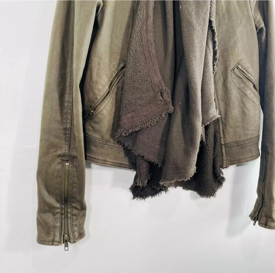 Free People 夹克尺寸 2 橄榄绿色涂层牛仔针织毛衣垂褶前部 Mot * — 第 4/4 张图片