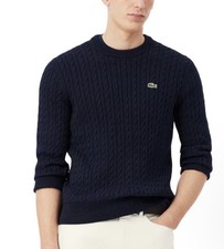  145 Lacoste Classic Cable Knit Navy Cotton Sweater Men  s Size XL