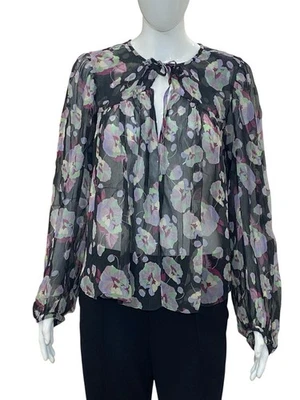 Isabel Marant Blouse Tunique Viscose Noire Imprimé Floral À Nœud Taille 36 - Photo 1/4