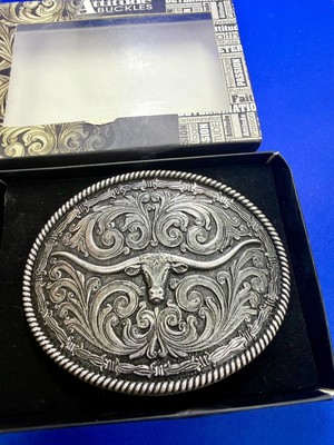 Longhorn Rodeo Cowboys Bull Head Steer Montana Silversmiths  display picture 2