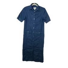 VTG Talbots Petites Shirt Dress Blue Button Up Sz 4 Cottage 80s Ladies Grandma