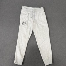 Under Armour Pants Youth Large Gray Fleece Joggers Elastic Waist Logo Athletic
