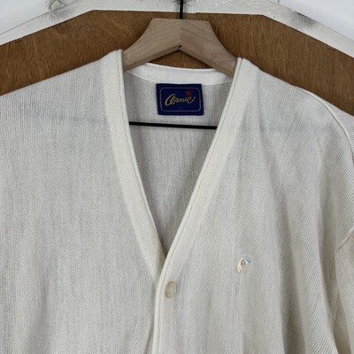 VTG Arnold Palmer Sweater Mens Large Wool Blend Cream Solid Cardigan
