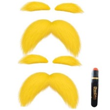 Yellow Fake Mustache and Eyebrows Set with Face Body Paint Stick - 2pcs Yellow