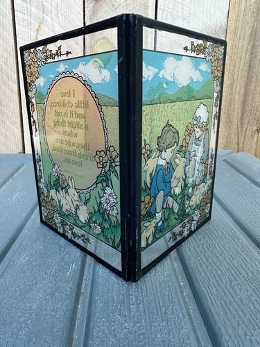 VTG Suncatcher Folding Glass Table Top Style Yorkcraft 1978 Kid Bunnies Dickens - Picture 4 of 10