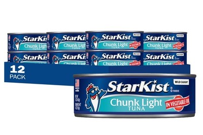 StarKist Chunk Light Tuna in Oil, 5 oz (12 Pack) Canned Tuna Fish, Wild Caught,
