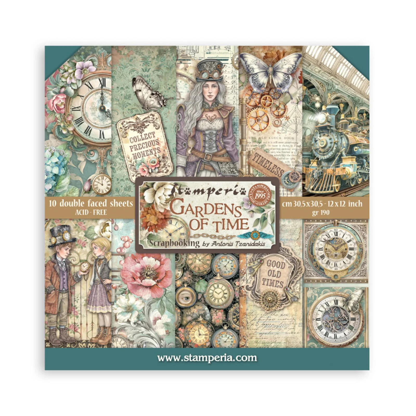 Stamperia 12"" x 12"" Paper Sheets Antonis Tzanidakis Gardens of Time SBBL185