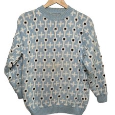 1980;s Esprit Collection 100 Cotton Medium Blue Abstract Knit Pullover Sweater