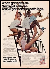 Nair 1970s Print Advertisement 1977 Legs Girls Stairs Baby Oil Smooth