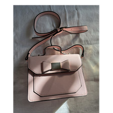 Pink Shoulder Bag Bow Accent Magnetic Closure Adjustable Strap Gold Hardware